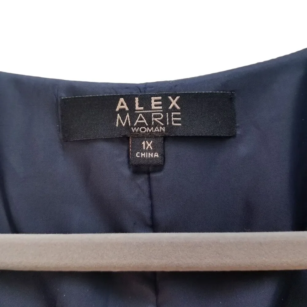 Alex Marie NWOT Navy Blue White POLKA DOT DRESS Sleeveless PLEATED Sz 1X $129 - Picture 5 of 12